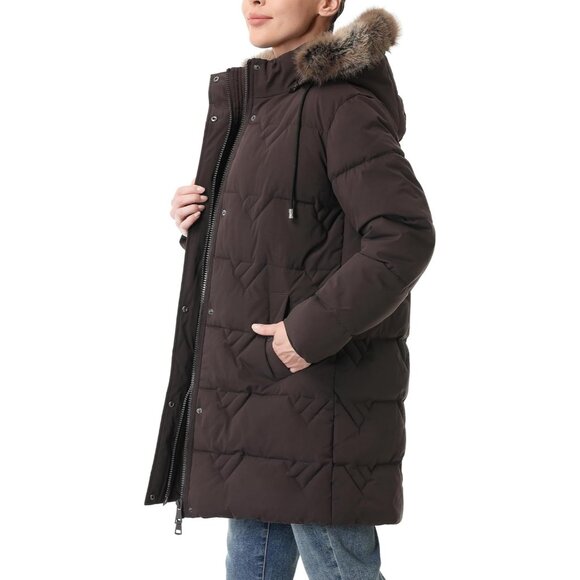 Women's Khakhi Waterproof Winter Coat, Long Insulated Parka with Detachable Hood - Picture 6 of 7